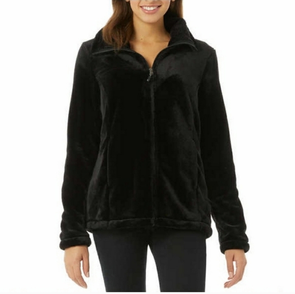 NWT 32 Degrees Women's Plush Faux Fur Jacket – Full Zip, Soft & Cozy - Black L - Picture 1 of 4